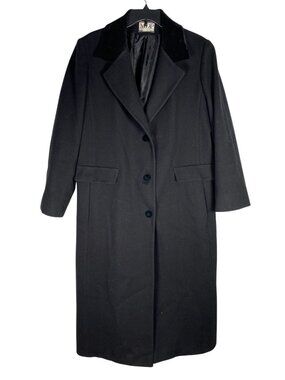 Mario De Pinto Womens Long Wool Coat L Black 100% Pure Wool Made USA Vintage